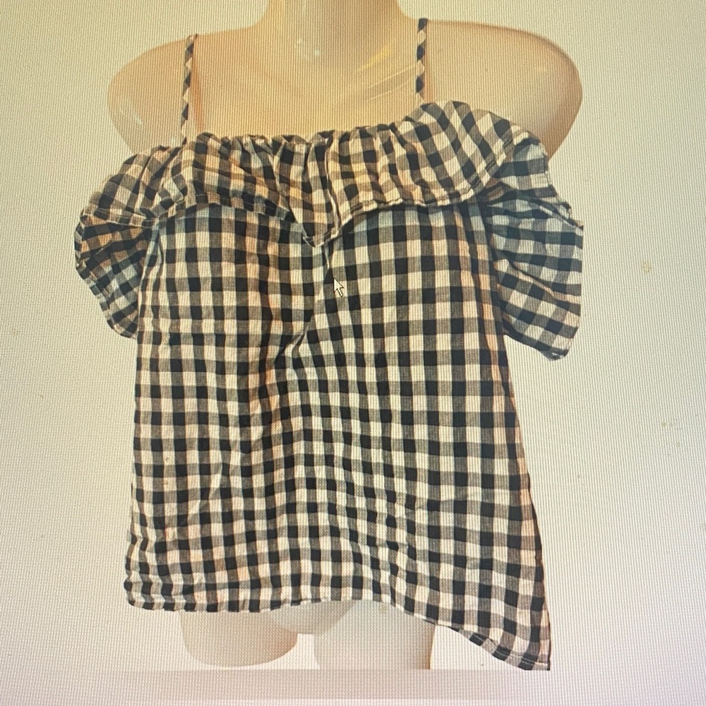 Black and White Gingham Off-Shoulder Women's Top